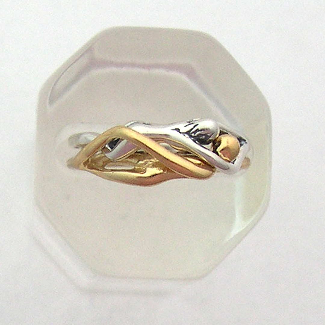 Man/Woman Embrace Puzzle Ring ISterling & 14K Yellow Gold Jane Iris