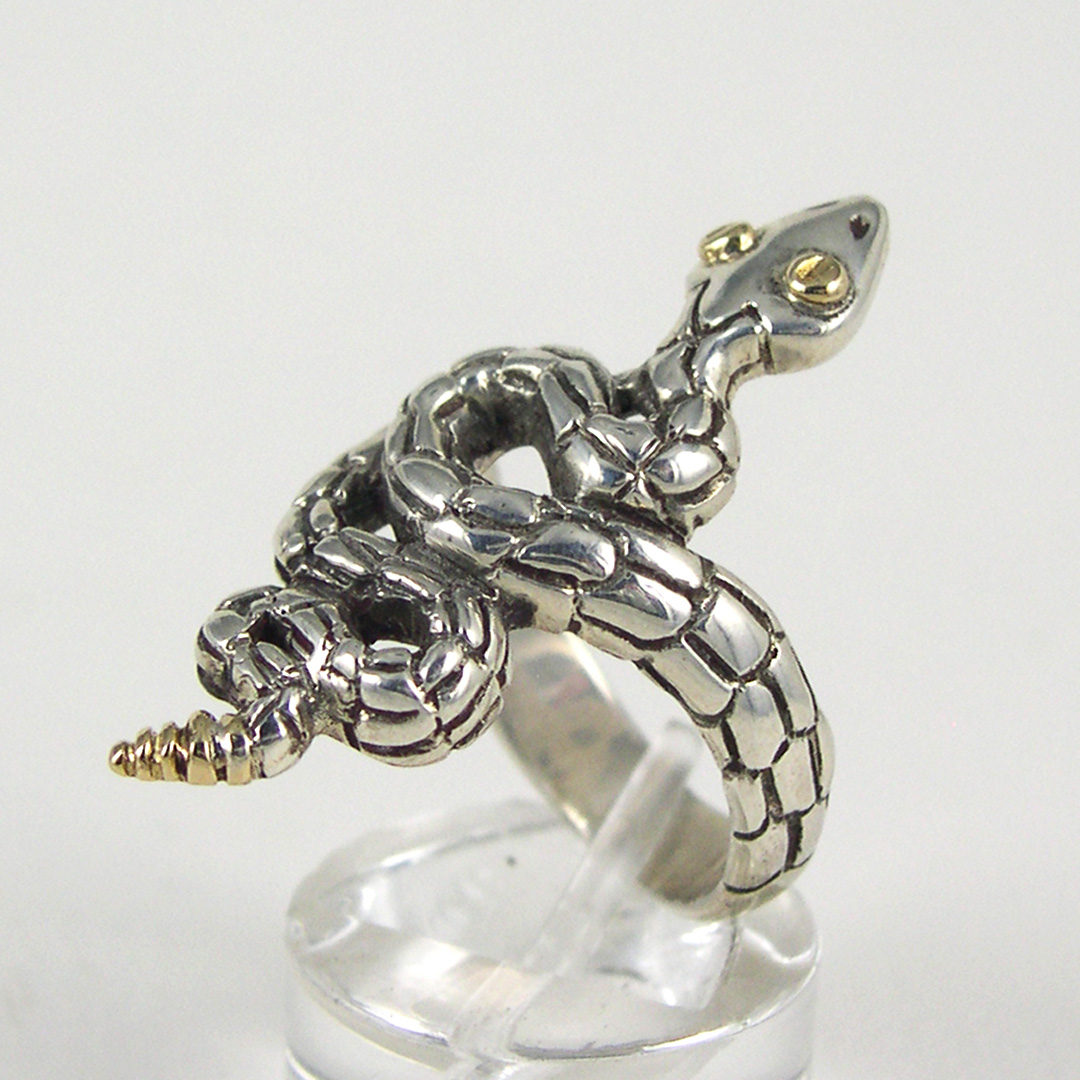Rattlesnake Ring-Silver & 14K Gold - Jane Iris Designs