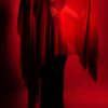 woman in red dress shirt and black pants